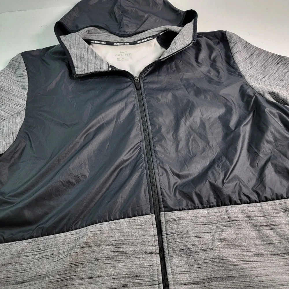 Nike Dri Fit Basketball Full Zip Hoodie Jacket Black Gray AQ4165-010 Men's 3XL‎
